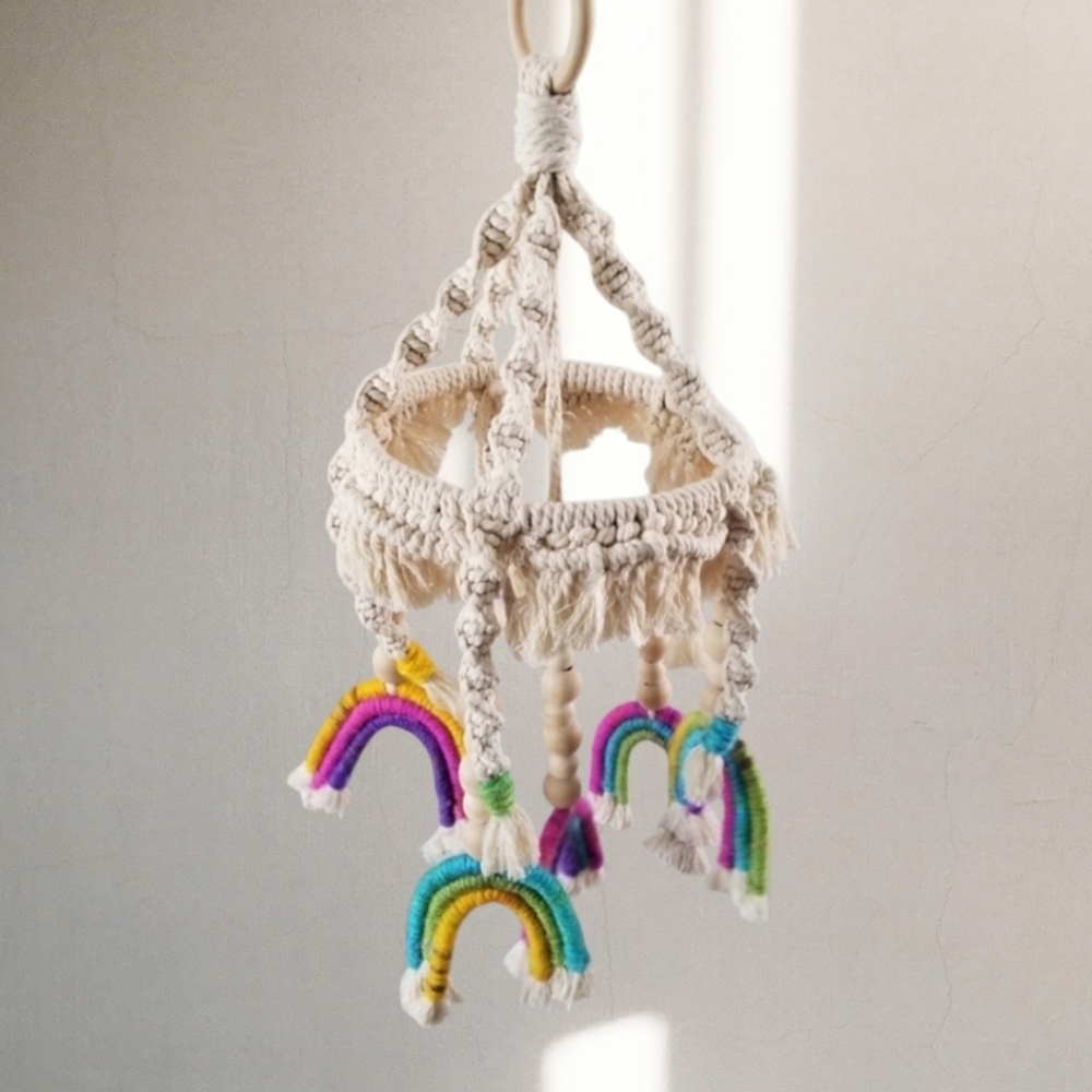 Adorable Handmade Macrame Colorful Rainbow Baby Nursery Room Hanging Mobile